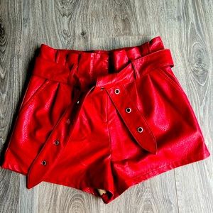 Red Leather High waisted shorts